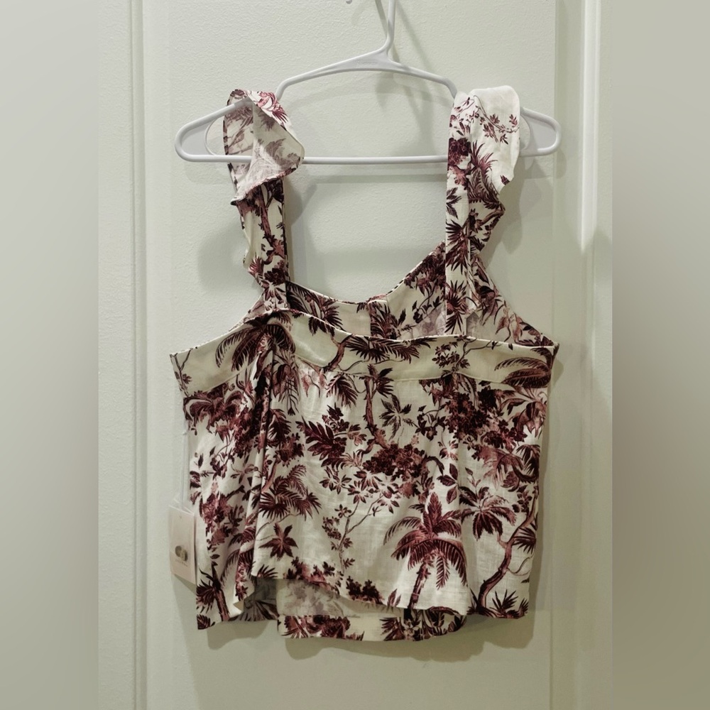 NEW…LC Lauren Conrad Tropical Palm Ruffle Strap Button Front Tank Top - Picture 3 of 3